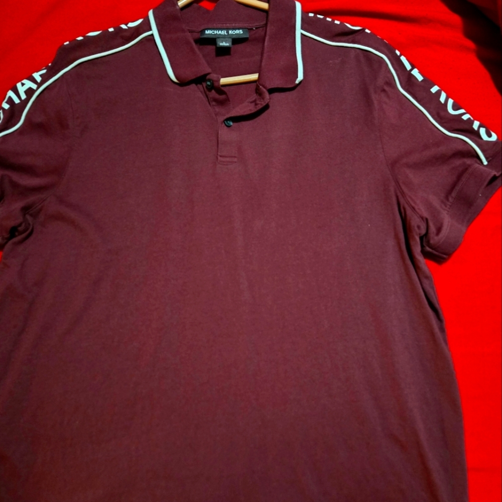 Michael Kors Men's Maroon Polo Shirt with White Accents